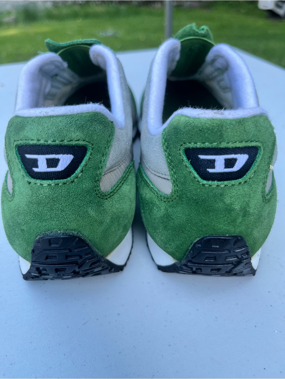 Diesel Men’s Green Suede Sneakers with Gray Panels and Black Soles
